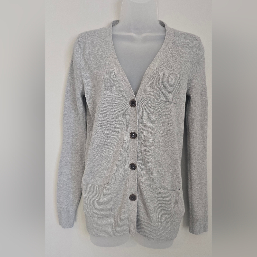 Gap Cardigan Small Button Front Elbow Pads Grandpa Sweater Cotton Gray Oversized